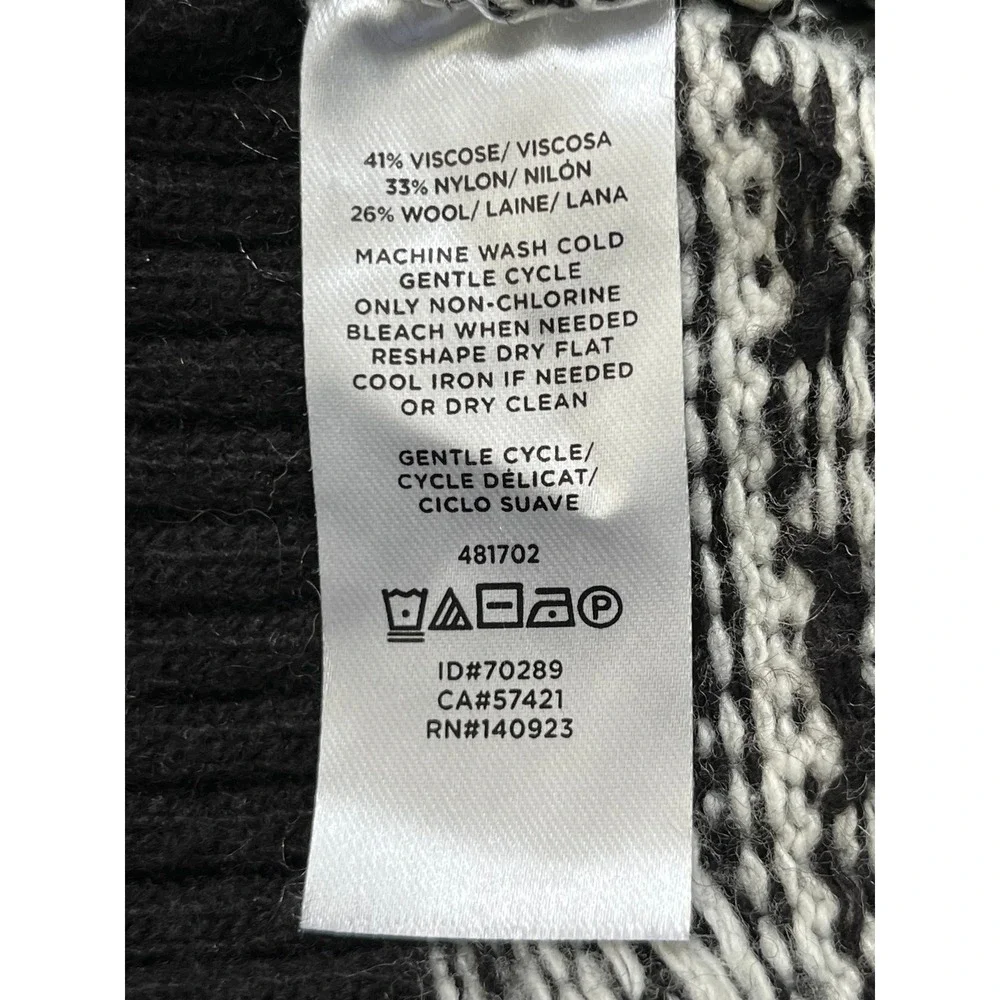 LOFT Fair Isle Penguin Tree Print Cowl Neck Sweater wool mix Small Black White s